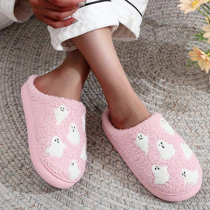 HUMTTO Spooky Halloween Slippers -Cozy Plush Ghost Pumpkin Home Shoes