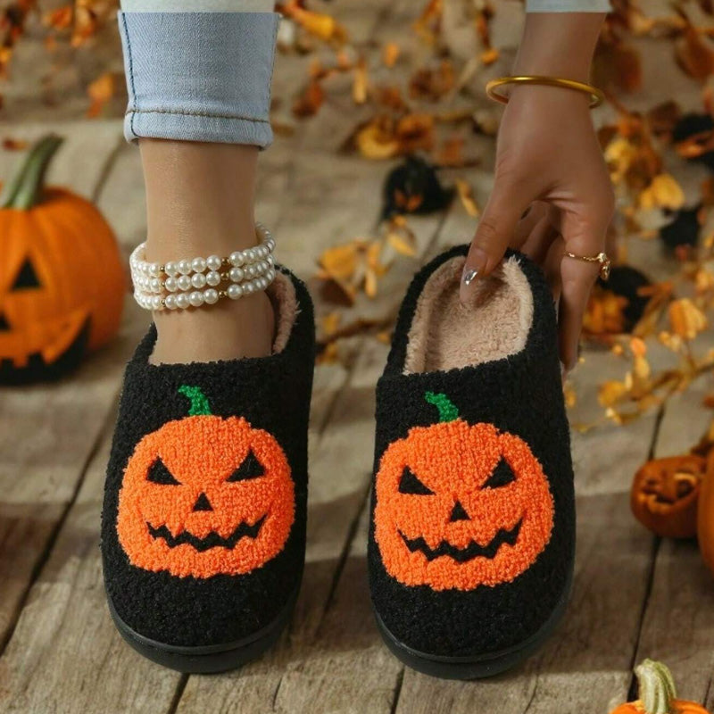 HUMTTO Spooky Halloween Slippers -Cozy Plush Ghost Pumpkin Home Shoes