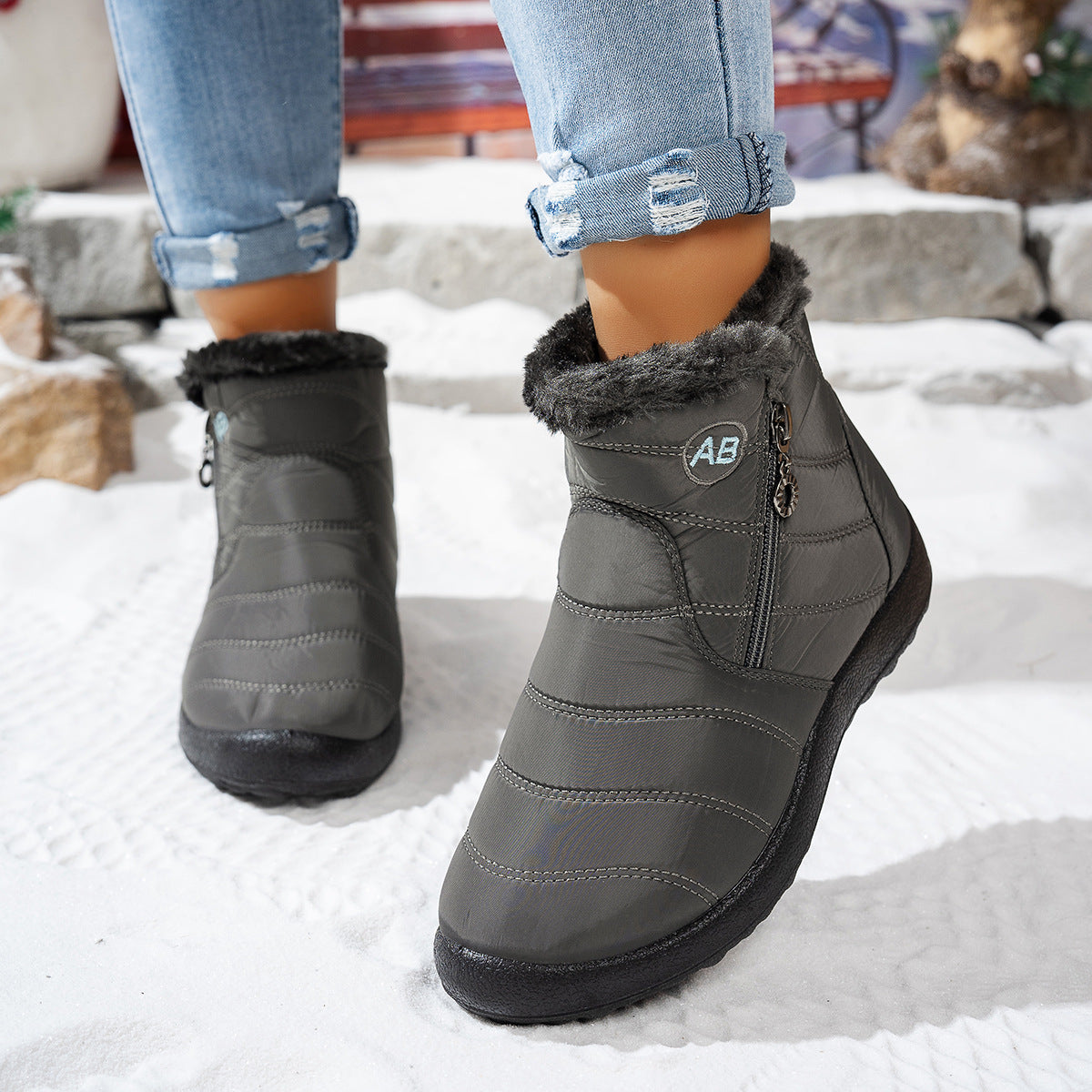Women's Waterproof Warm Walking Boots With Plush Faux Fur Lining Anti Slip Lightweight Comfort