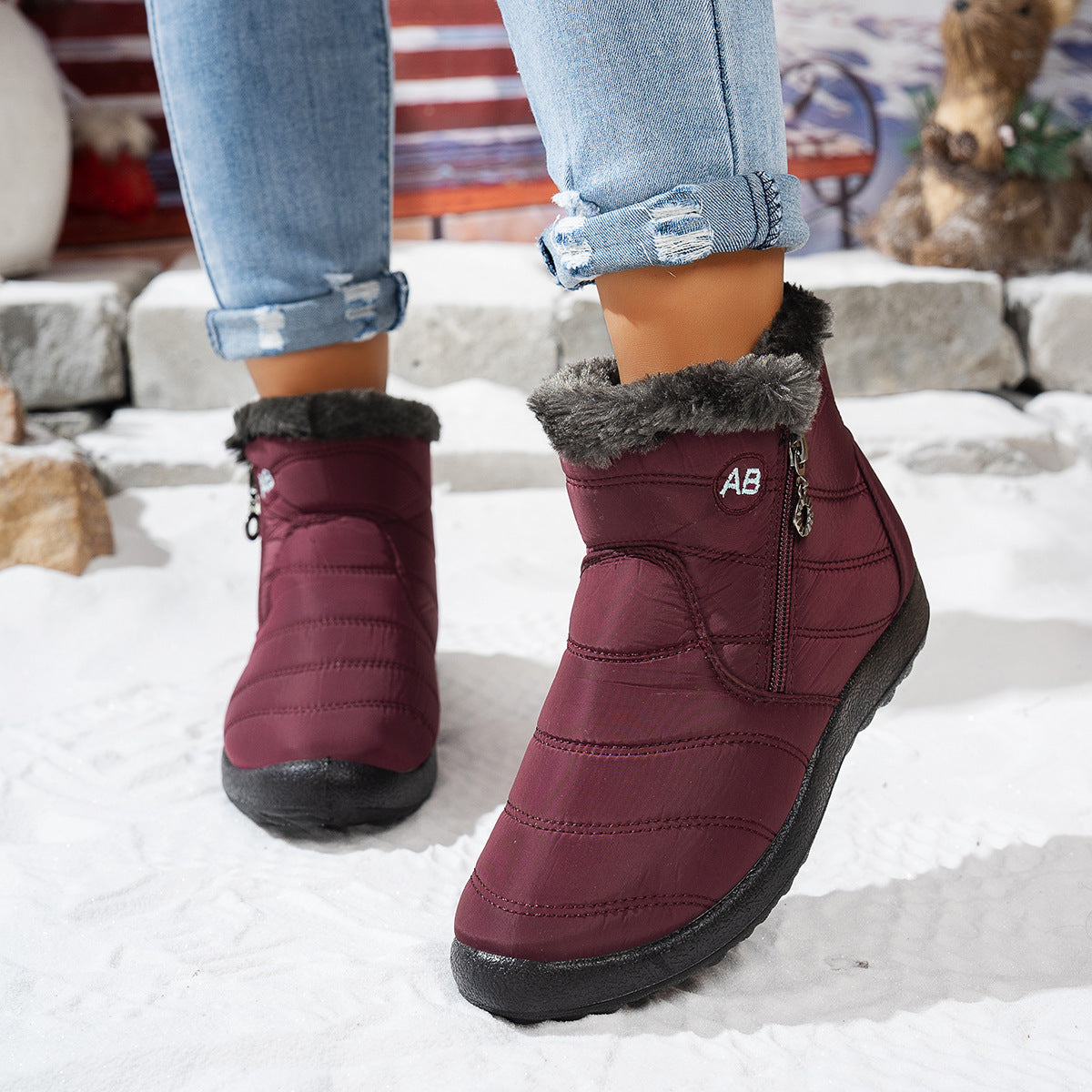 Women's Waterproof Warm Walking Boots With Plush Faux Fur Lining Anti Slip Lightweight Comfort