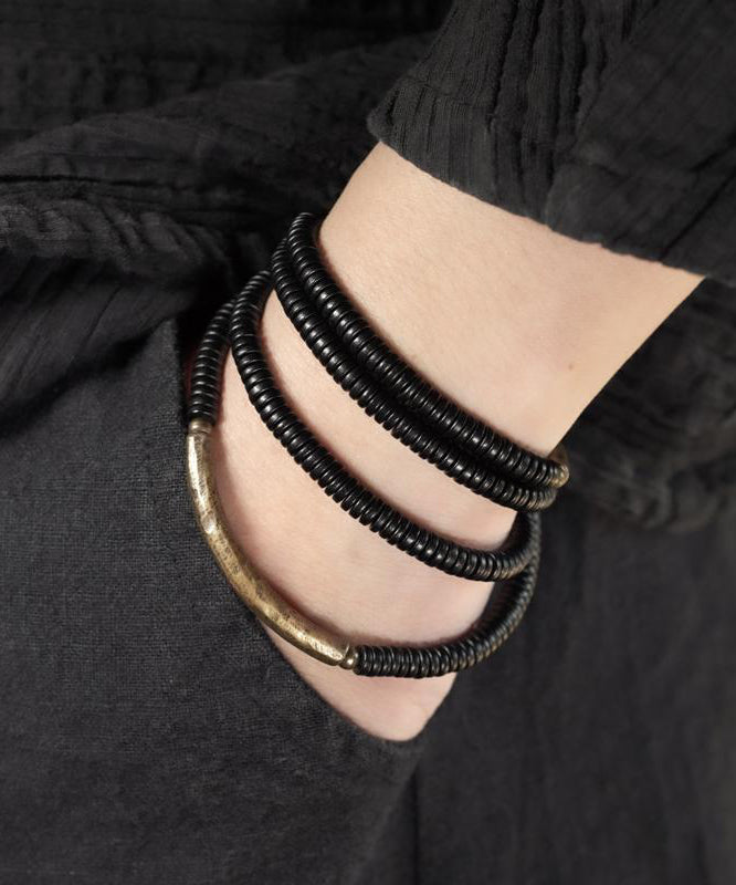 Bracelet à chaîne superposé en bois d'ébène noir fait main - TrendAura