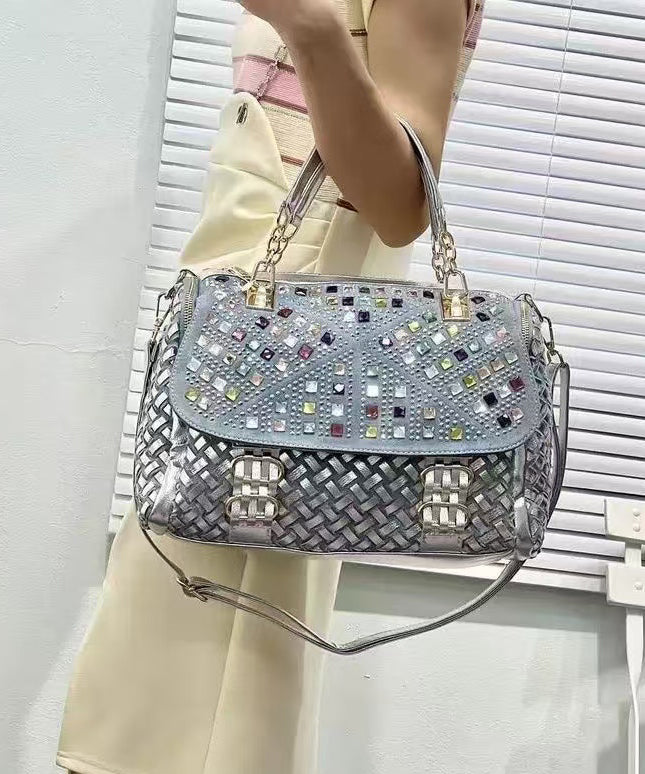Sac fourre-tout en denim chic fait main avec zircon bleu - TrendAura