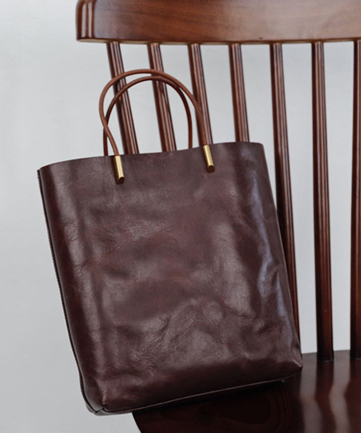 Sac fourre-tout en cuir de grande capacité fait main en chocolat - TrendAura