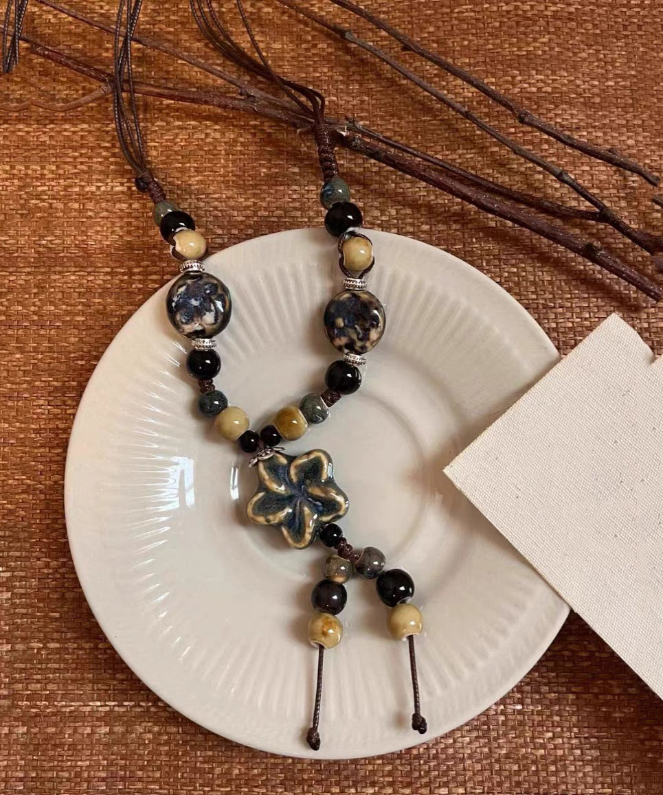 Collier pendentif en céramique fait main en alliage de café et corde cirée - TrendAura