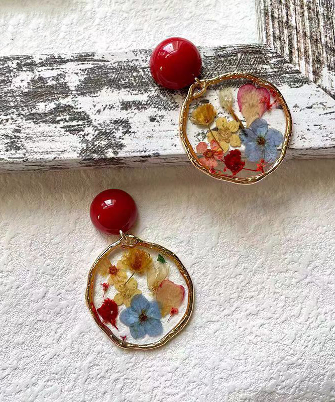 Boucles d'oreilles créoles florales en alliage d'argent sterling colorblock faites à la main avec vernis goutte à goutte - TrendAura