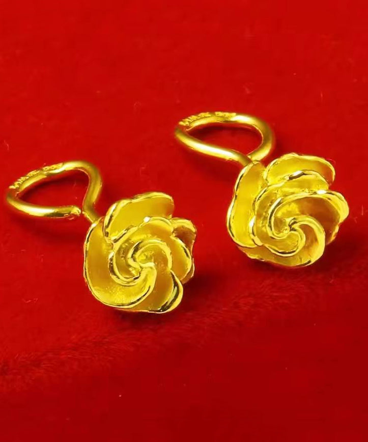 Boucles d'oreilles à tige en argent sterling doré faites à la main avec motif rose - TrendAura
