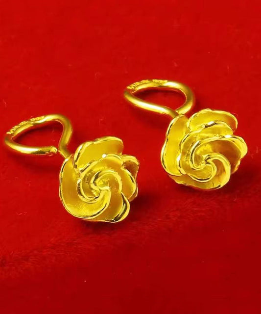 Boucles d'oreilles à tige en argent sterling doré faites à la main avec motif rose - TrendAura