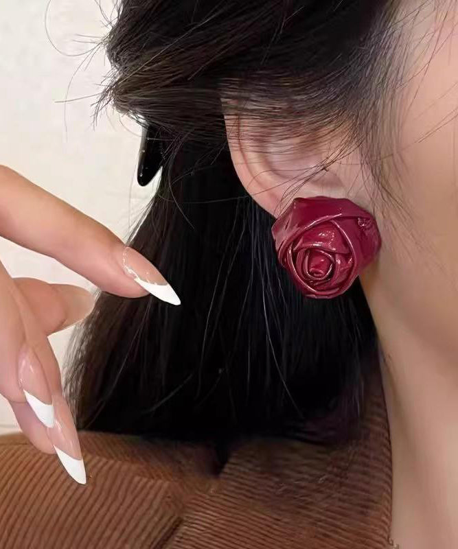 Boucles d'oreilles à tige en PU rouge faites à la main - TrendAura