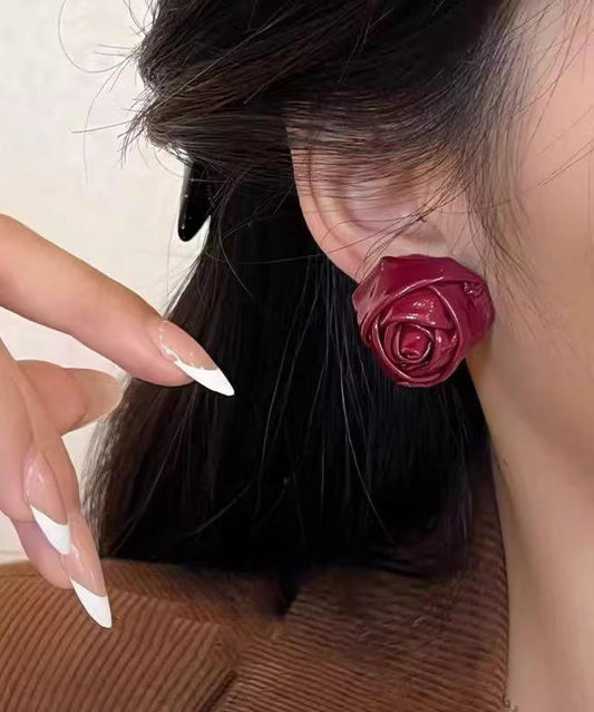 Boucles d'oreilles à tige en PU rouge faites à la main - TrendAura