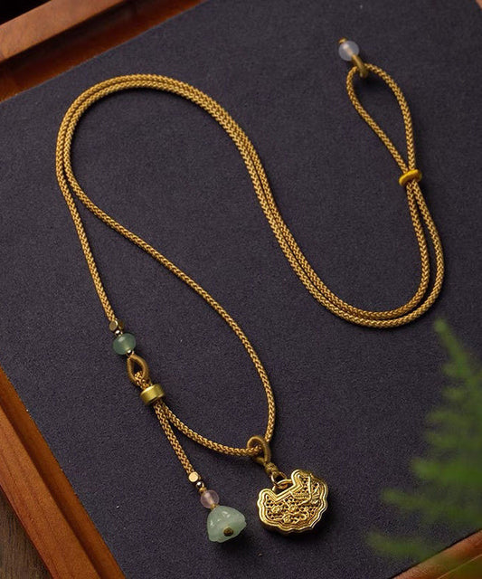 Collier pendentif en agate de jade et jade doré sur cuivre jaune fait main - TrendAura