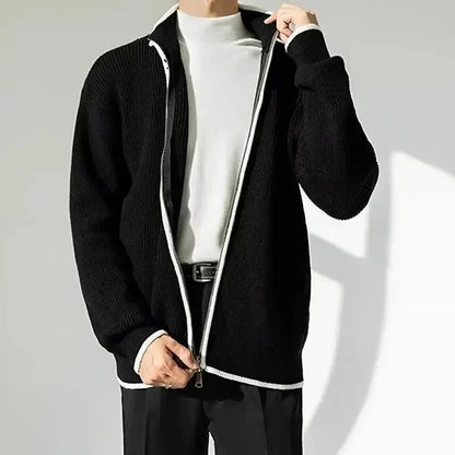 Hank Contrast Trim Knitted Cardigan For Men Full Zip With Premium Knit Fabric By TrendAura