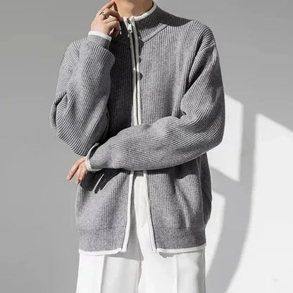 Hank Contrast Trim Knitted Cardigan For Men Full Zip With Premium Knit Fabric By TrendAura