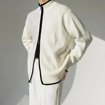 Hank Contrast Trim Knitted Cardigan For Men Full Zip With Premium Knit Fabric By TrendAura