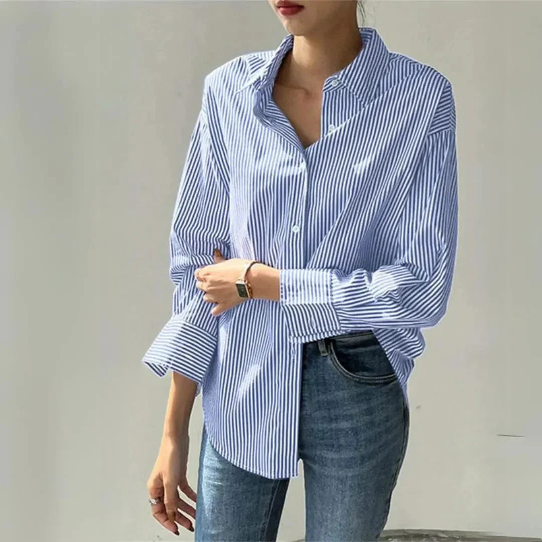 Harper Pinstripe Oversized Button-Up Shirt