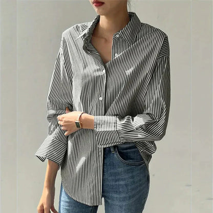 Harper Pinstripe Oversized Button-Up Shirt