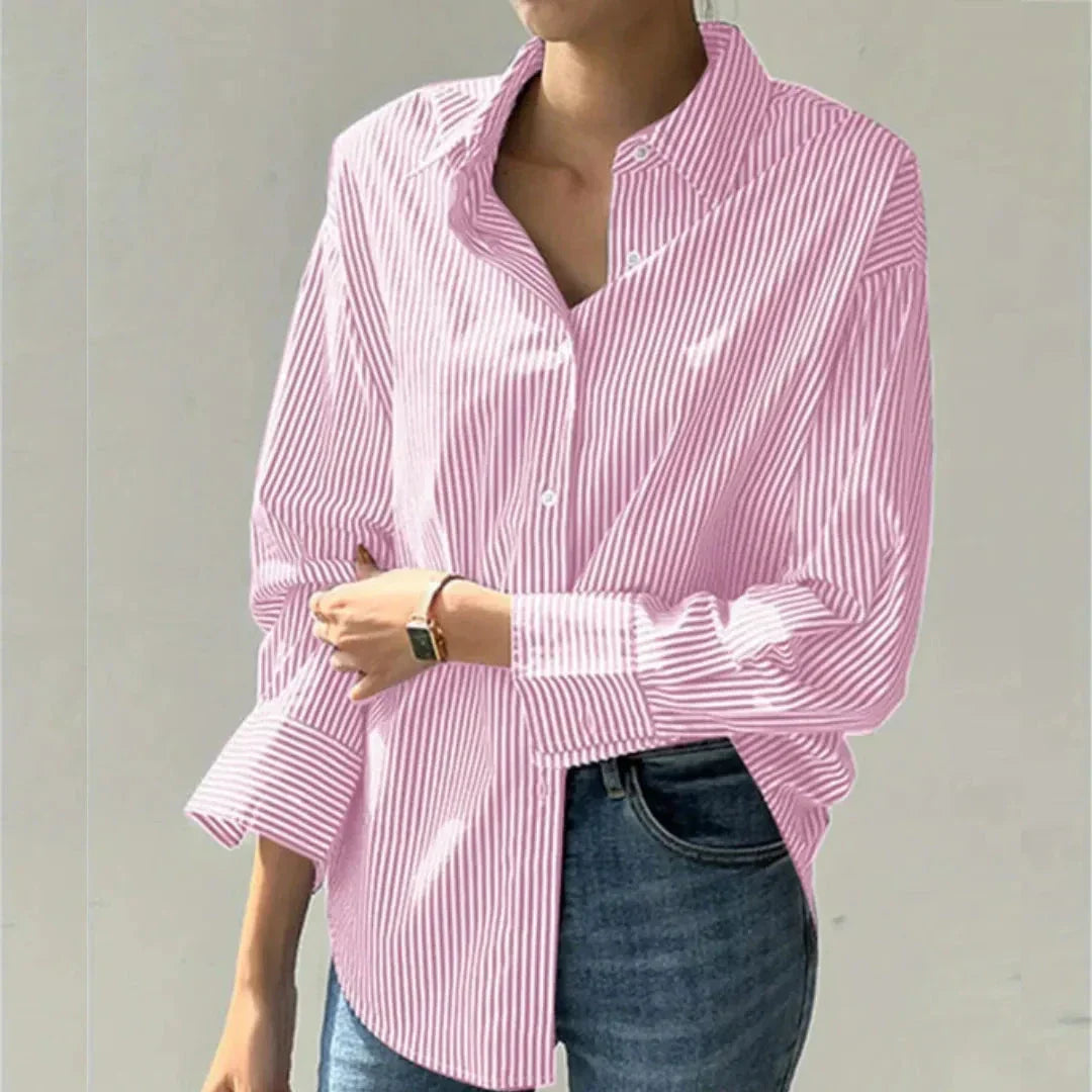 Harper Pinstripe Oversized Button-Up Shirt