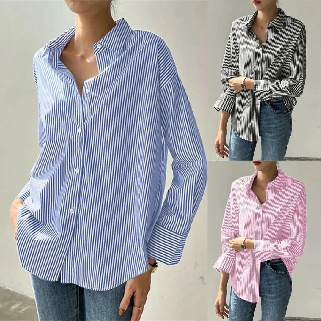 Harper Pinstripe Oversized Button-Up Shirt