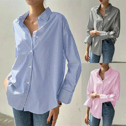 Harper Pinstripe Oversized Button-Up Shirt