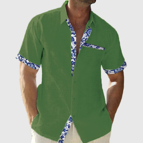 Josiah Linen Floral Trim Shirt By TrendAura Lightweight Tropical Button Front Shirt For Beach Vacations