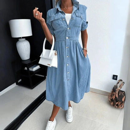 Harper Button-Up Denim Midi Dress