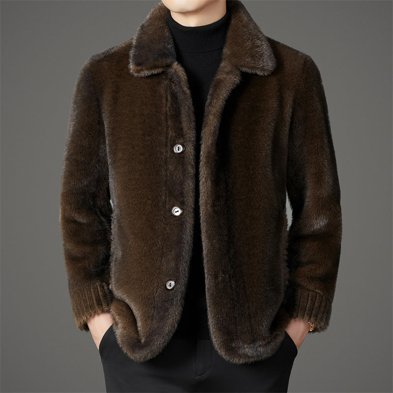 Theodore Regular Fit Faux Fur Jacket With Collared Button Front For Men Casual Winter Outerwear