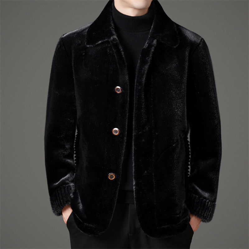 Theodore Regular Fit Faux Fur Jacket With Collared Button Front For Men Casual Winter Outerwear