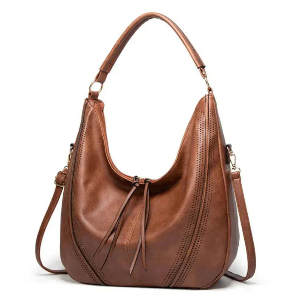 TrendAura Jean Vegan Leather Slouchy Hobo Bag With Perforated Detailing And Adjustable Strap For Everyday Women