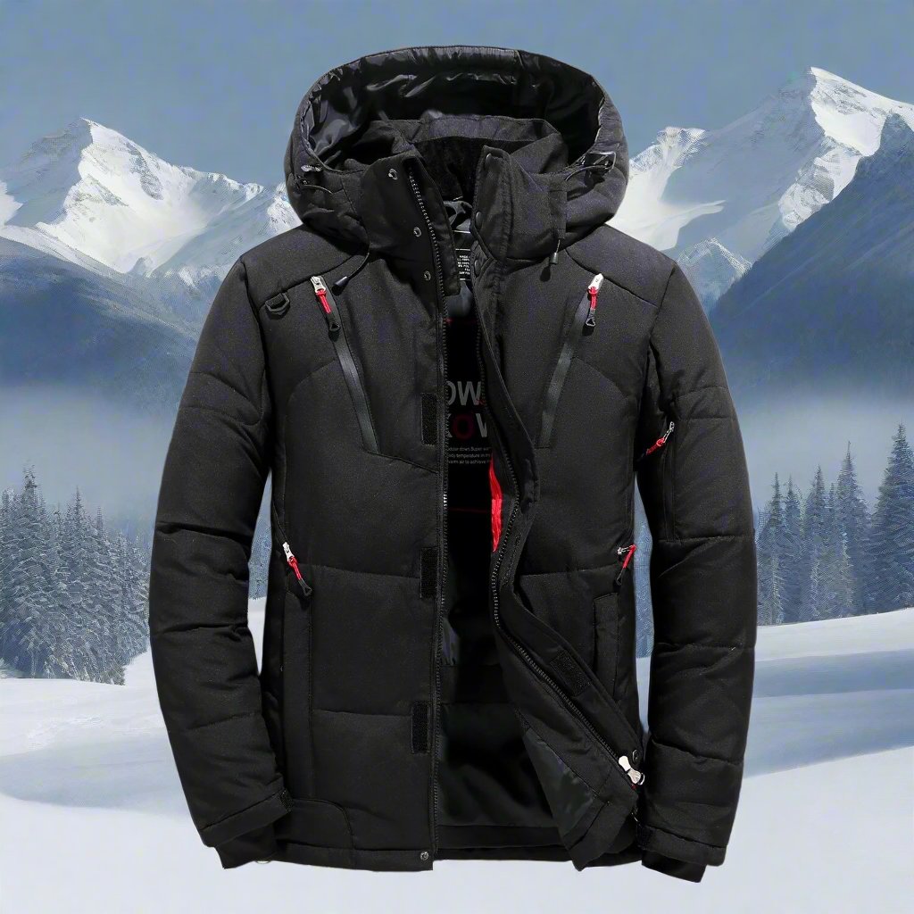 Men's Quilted Hooded Jacket With Adjustable Hood And Zipper Pockets For Winter Weatherproof Comfort