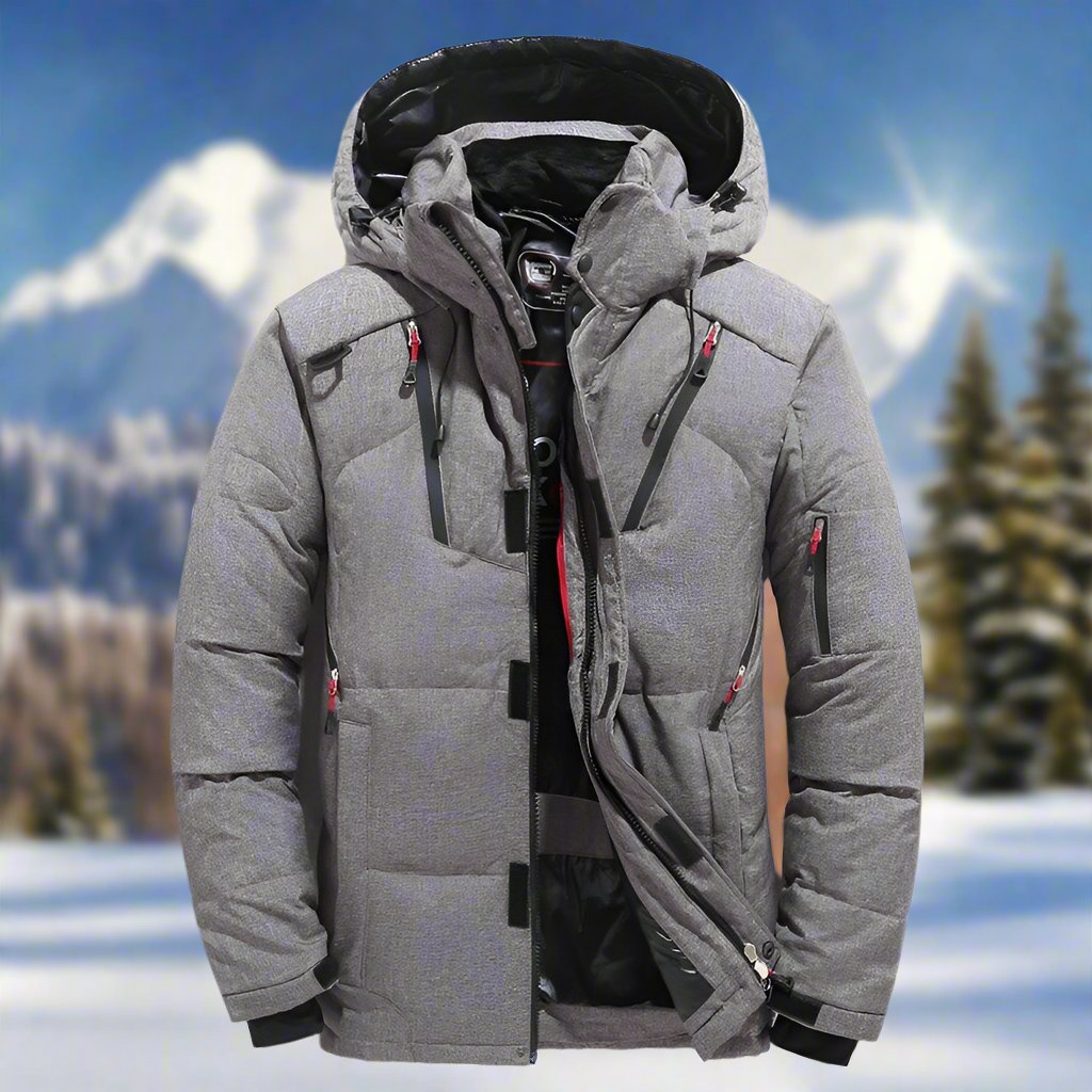 Men's Quilted Hooded Jacket With Adjustable Hood And Zipper Pockets For Winter Weatherproof Comfort