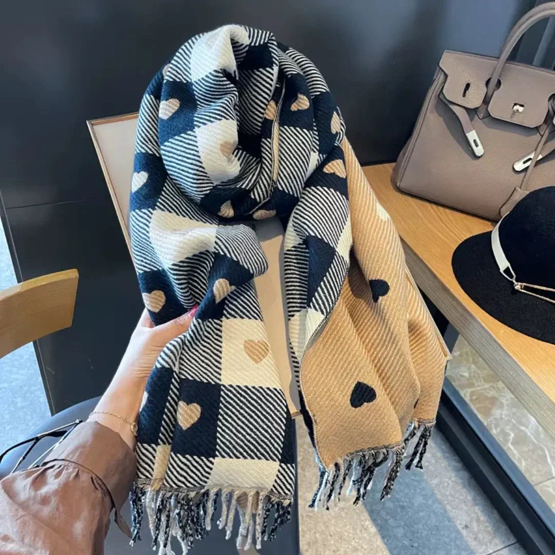 Women's Heart Accent Plaid Scarf