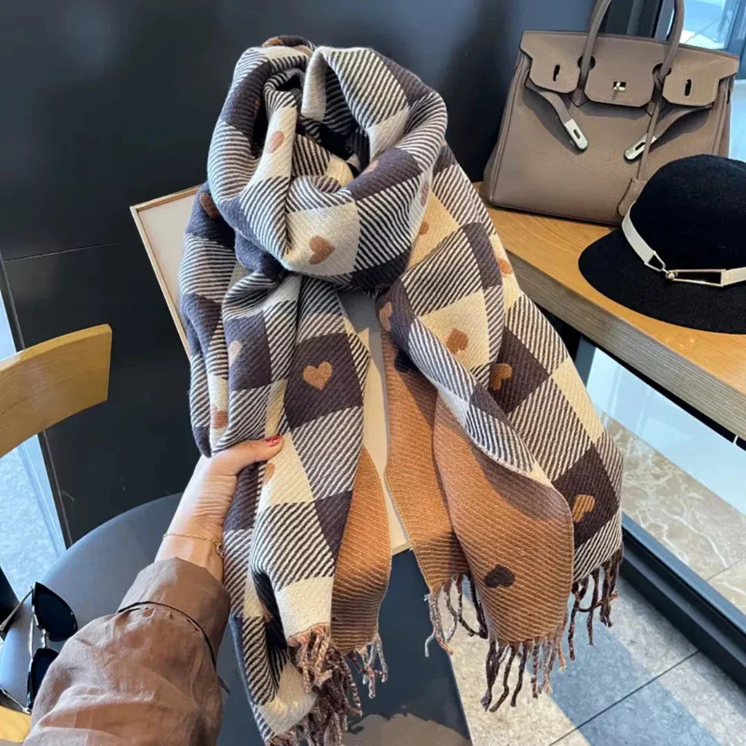 Women's Heart Accent Plaid Scarf