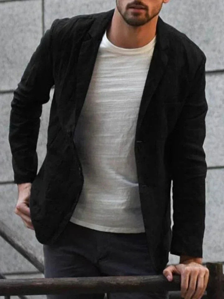 Men's Lightweight Linen Blend Blazer Slim Fit Single Breasted Button Closure Versatile Summer