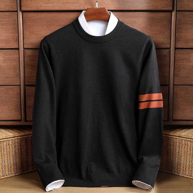 TrendAura Men's Wool Blend Pullover Sweater Mock Neck With Stripe Sleeve Detail Classic Fit