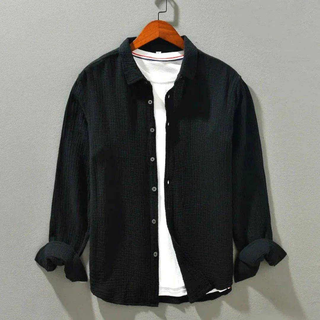 Henry Loose Long Sleeve Shirt For Men Breathable Cotton Gauze Relaxed Fit Casual Shirt