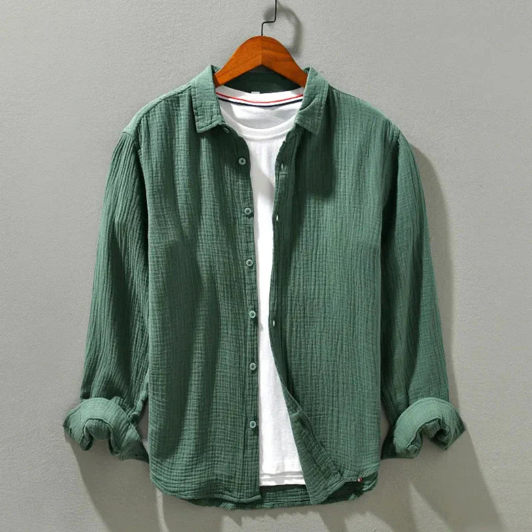 Henry Loose Long Sleeve Shirt For Men Breathable Cotton Gauze Relaxed Fit Casual Shirt