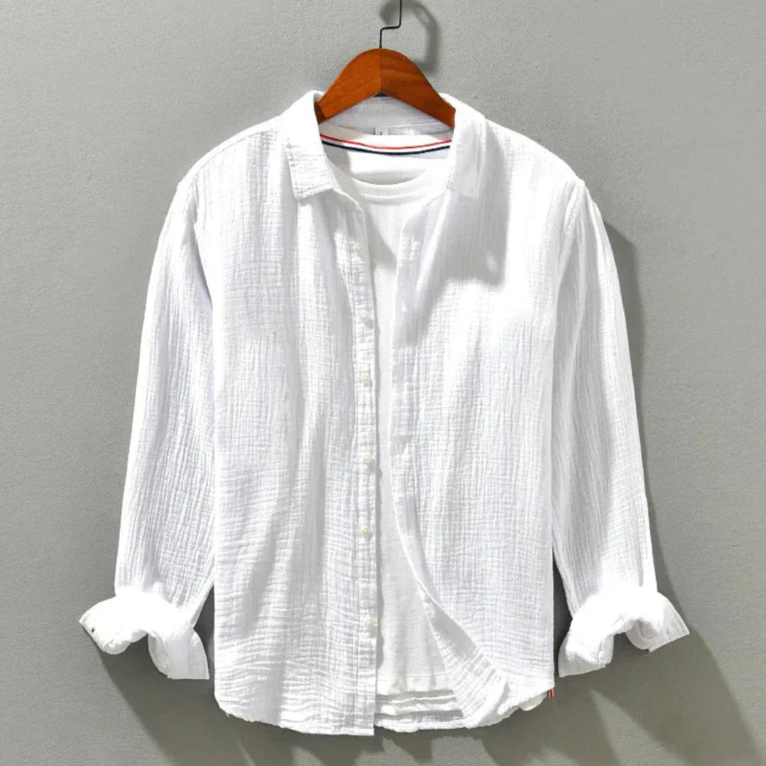 Henry Loose Long Sleeve Shirt For Men Breathable Cotton Gauze Relaxed Fit Casual Shirt