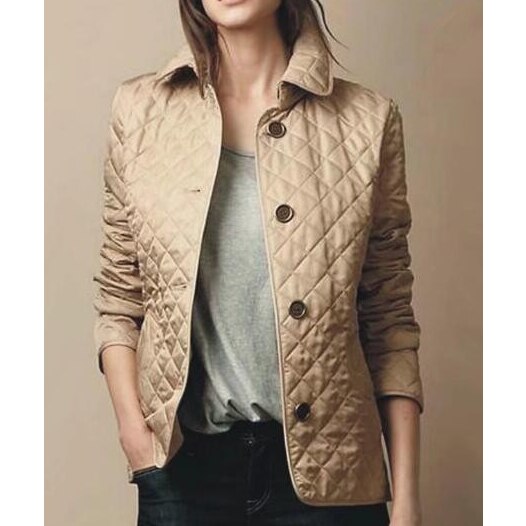 Women's Quilted  Cotton Jacket - Diamond Pattern - Slim Fit - Classic Button Closure