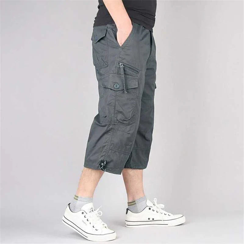 Men's Cotton Cargo Pants Three Quarter Length With Multiple Pockets For Outdoor Comfort And Functionality
