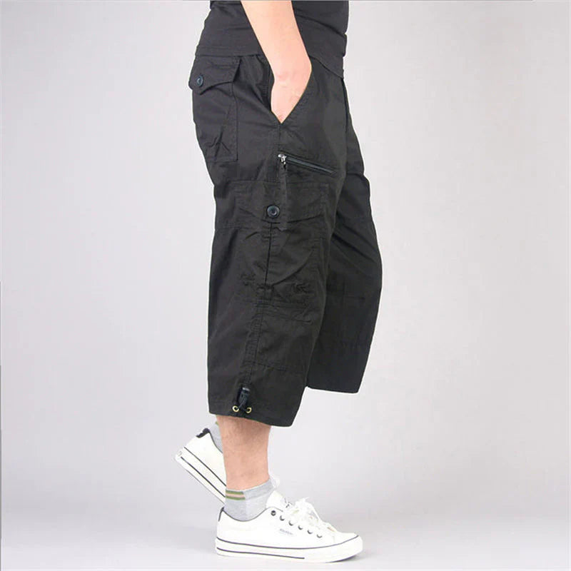 Men's Cotton Cargo Pants Three Quarter Length With Multiple Pockets For Outdoor Comfort And Functionality