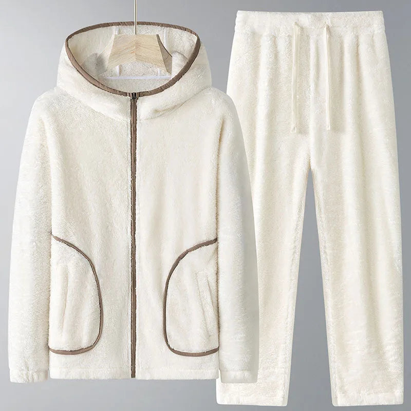 Men's Fleece Hoodie Set Thick Fleece For Cold Weather Windproof Warmth Casual Comfort For Men