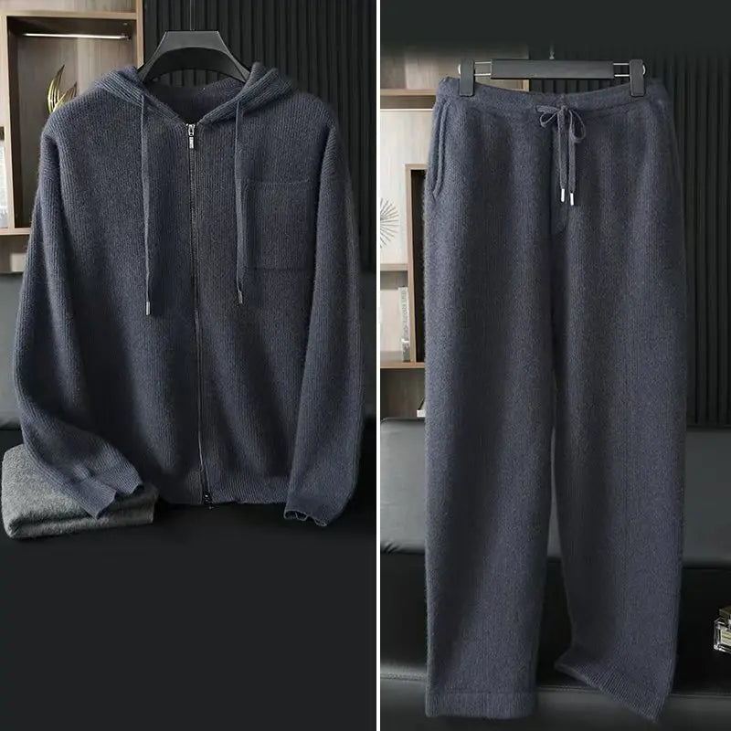 Mens Luxurious Cashmere Hoodie And High Waisted Pants Set For Cold Weather Warmth And Comfort