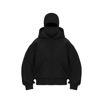 Men's Balaclava Hoodie Sweatshirt With Concealed Face Mask For Streetwear Fans And Cold Weather