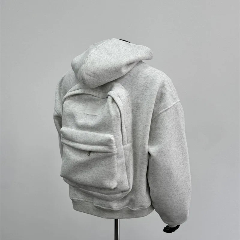 Mens Hoodie With Backpack Design Built In Pockets Practical Storage For Everyday Comfort And Style