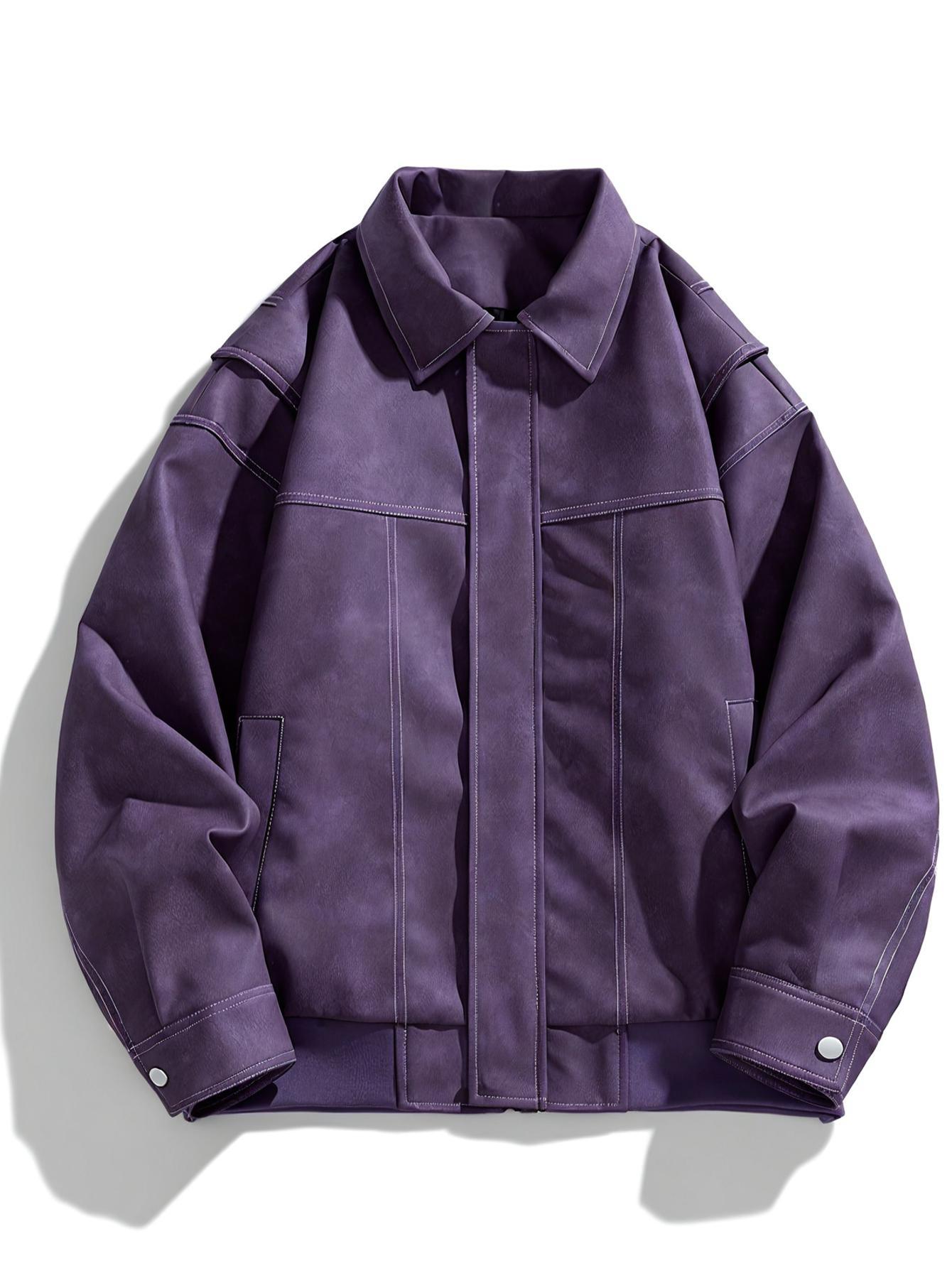 Men's Faux Leather Jacket With Fold-Down Collar And Pockets, Regular Fit, Timeless Style For Everyday Wear