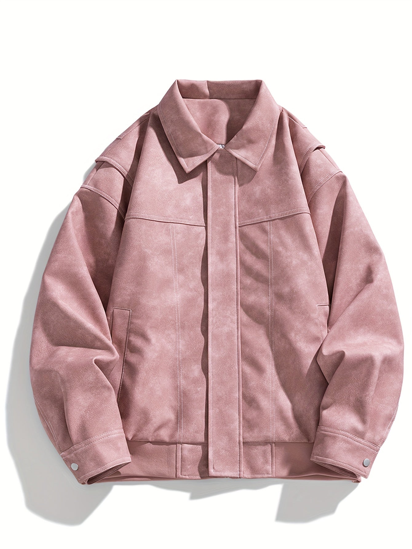 Men's Faux Leather Jacket With Fold-Down Collar And Pockets, Regular Fit, Timeless Style For Everyday Wear