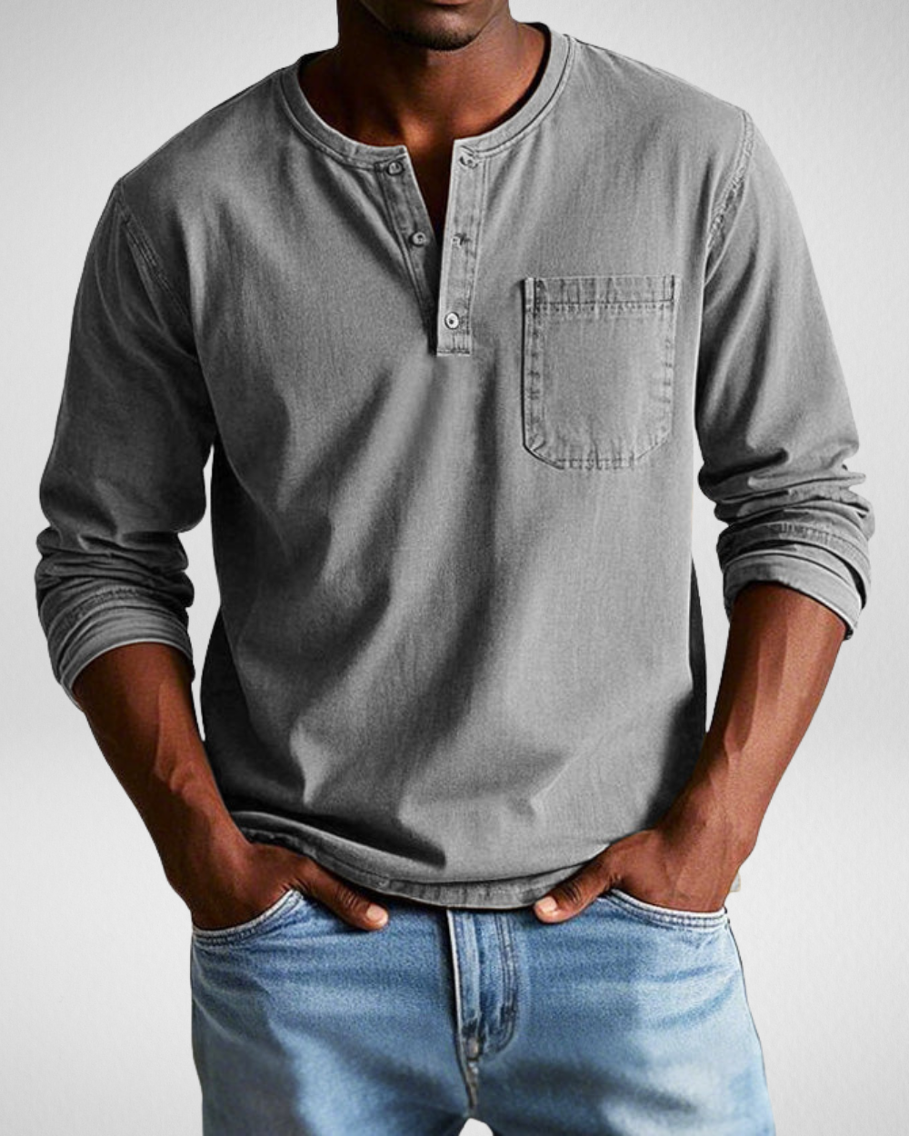 Mens Long Sleeve Henley Shirt With Chest Pocket For Everyday Casual Comfort And All Occasions Style Versatile
