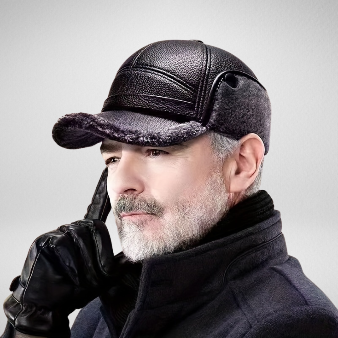 PU Leather Winter Cap For Men With Soft Lining And Adjustable Buckle For Warmth And Comfort