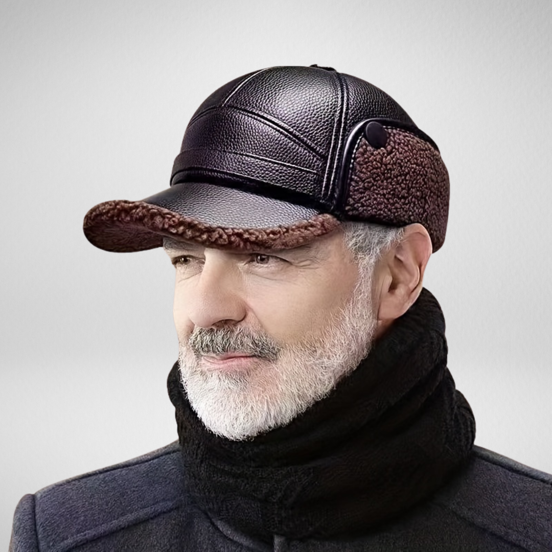 PU Leather Winter Cap For Men With Soft Lining And Adjustable Buckle For Warmth And Comfort
