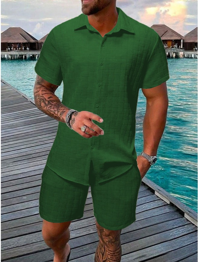 Men's Summer Outfit Set Breathable Lightweight Short Sleeve Shirt And Shorts For Beach And Vacation