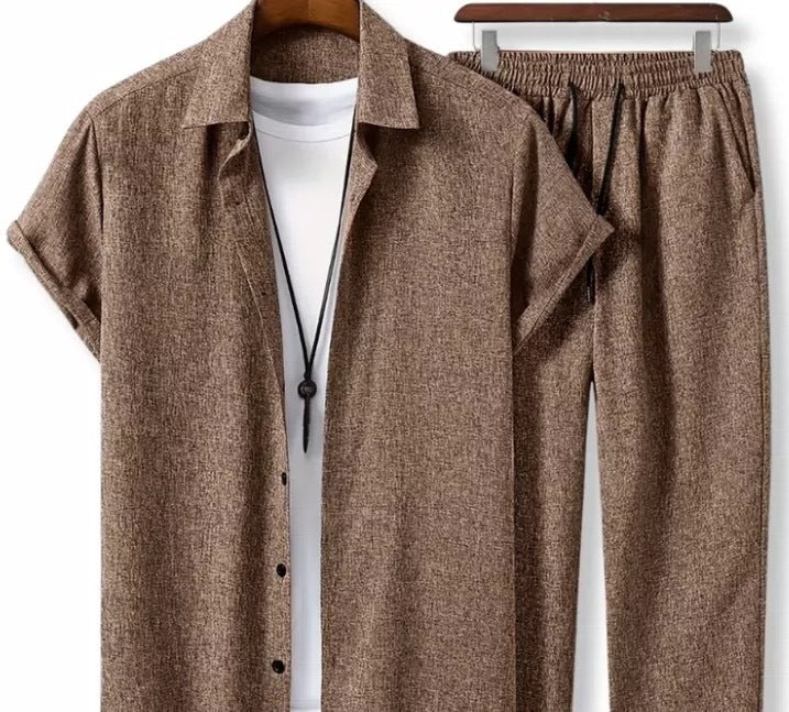 Men's Summer Set Lightweight Short Sleeve Shirt And Joggers For Everyday Comfort